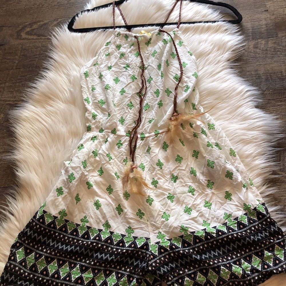 Cyn by Cynthia Mehra Boho Feather Romper
